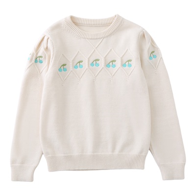 女童法国小樱桃杏色套头毛衣莫代尔棉弹力加厚保暖冬季打底衫