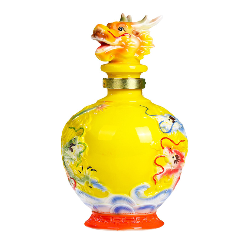 景德镇珐琅彩雕刻龙纹陶瓷空酒瓶