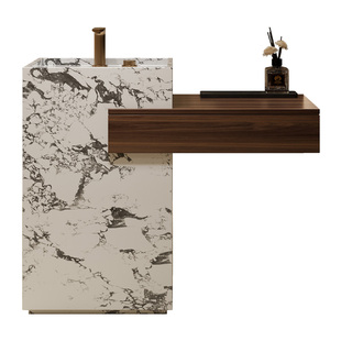 可定制 宝格丽白岩板立柱盆一体洗手脸盆浴室柜组合无缝酒店别墅