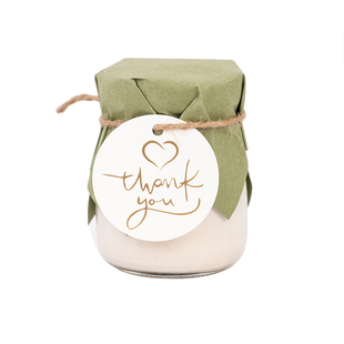 婚礼快乐烫金thankyou圆形吊牌麻绳粉色甜品台烘焙配件布丁瓶装饰