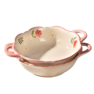 高颜值双耳面碗釉下彩可爱个人专用螺蛳粉陶瓷沙拉碗家用2026新款