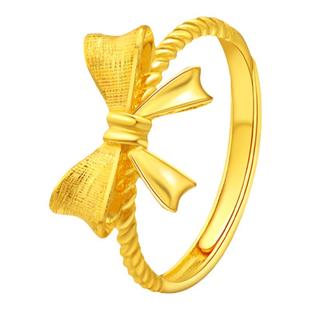 老庙黄金足金999蝴蝶结活口戒指在逃公主甜美宫廷风官方正品女