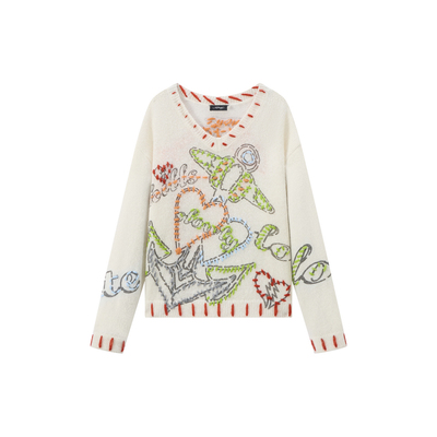 Ed Hardy埃德哈迪冬季流行新款女士宽松落肩v领针织衫