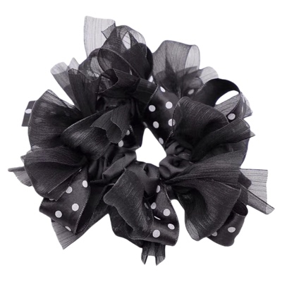 韩式慵懒风黑色波点蝴蝶结发圈女2025新款高端大肠发圈洋气发饰