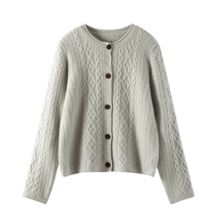 红色加厚羊绒开衫女100纯山羊绒圆领扣子宽松保暖针织衫毛衣外套