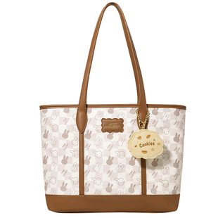 米菲高级感托特包包2026新款学生上课通勤女式百搭复古老花单肩包