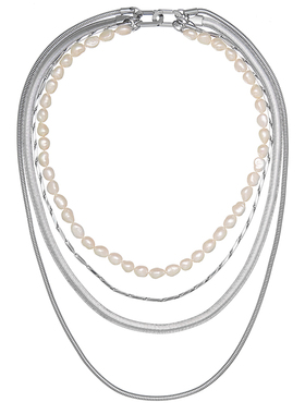 PEARLONA多层叠戴项链珍珠金属混搭原创复古多用四层秋冬毛衣链