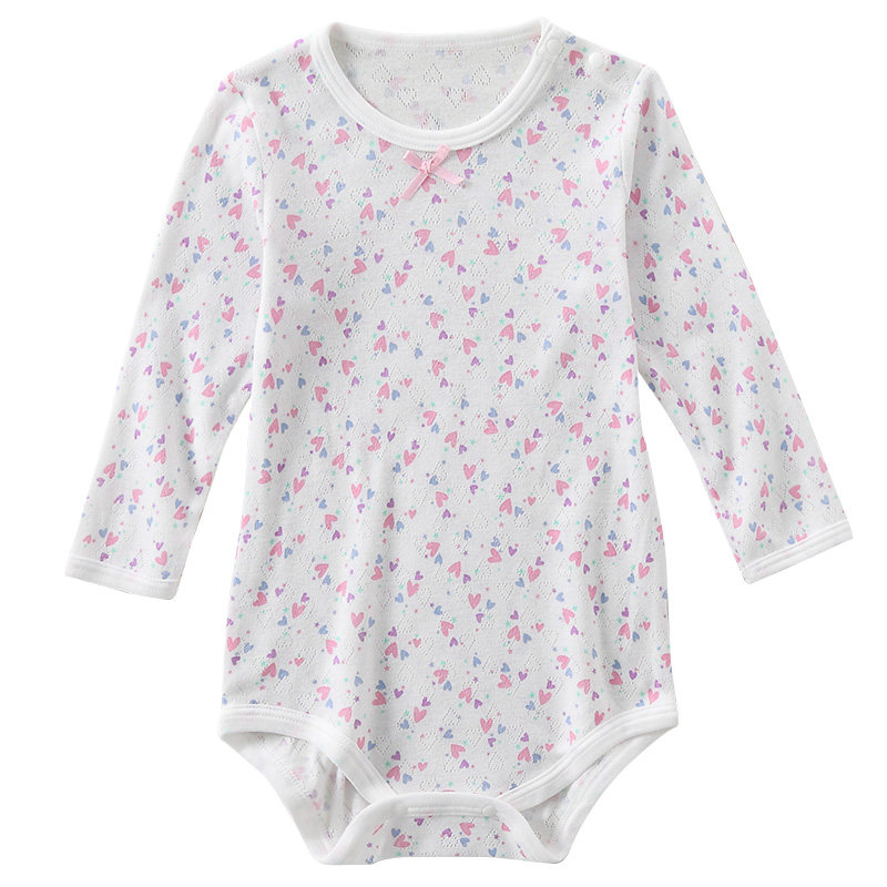 春秋新款新生儿长袖哈衣纯棉薄款婴儿居家服空调服女宝三角包屁衣
