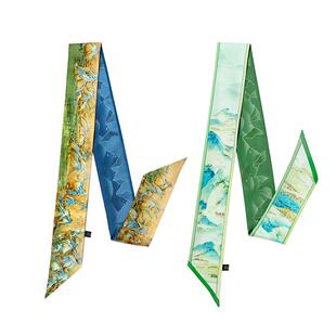 故宫淘宝｜千里江山图丝巾小长条发带中国风绑发绑包包生日礼物