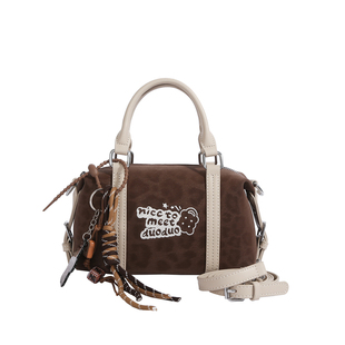 秋冬豹纹波士顿包包女2025新款可爱手提枕头包通勤简约单肩斜挎包