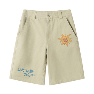 白口阳【光合密码】休闲度假卡其色短裤男生夏季宽松刺绣休闲裤子