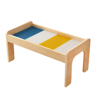 橡胶木儿童积木桌大颗粒拼装积木男孩女孩单层加宽加厚实木儿童桌