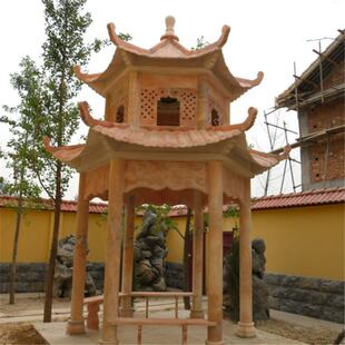 石雕凉亭晚霞红石亭子户外庭院园林中式大理石双层花岗岩六角亭子