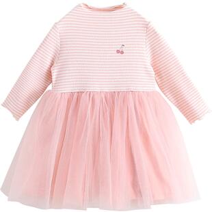 【清仓】马克珍妮春装女童条纹连衣裙长袖 宝宝网纱裙子19369