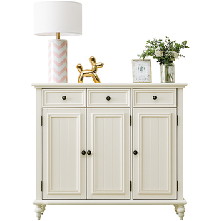 慕盛家具美式实木鞋柜奶油风白色简约鞋架大容量家用门口玄关柜