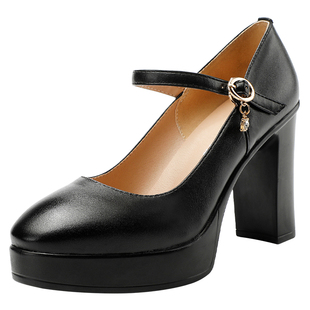 10cm方头粗跟13舒服旗袍走秀专用高跟鞋女防滑牛筋底厚底7黑色