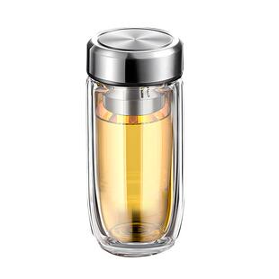定制姓氏双层鹅蛋玻璃杯商务水杯家用车载茶水分离印字logo泡茶杯