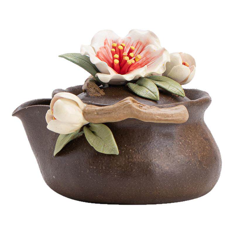 手工柴烧原矿粗陶桃花凝香茶壶