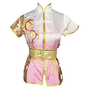 汉粹儿童定做制武术表演竞赛彩比赛衣服长南拳武术服过渡色刺绣龙
