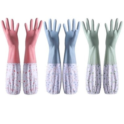 加厚加长家务手套洗碗厨房女家用胶皮洗衣加绒手套耐磨防滑83077