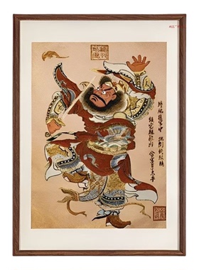 整版刺绣钟馗画像实木装裱挂画