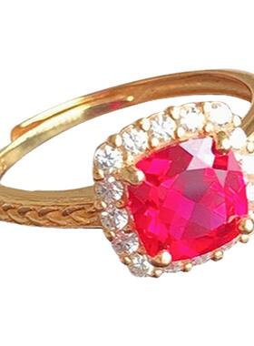 纯银镶嵌鸽血红开口戒指