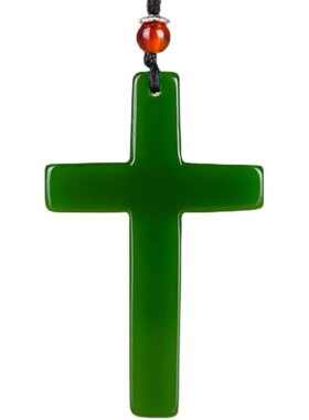 和田碧绿色十字架白玉十字架吊坠