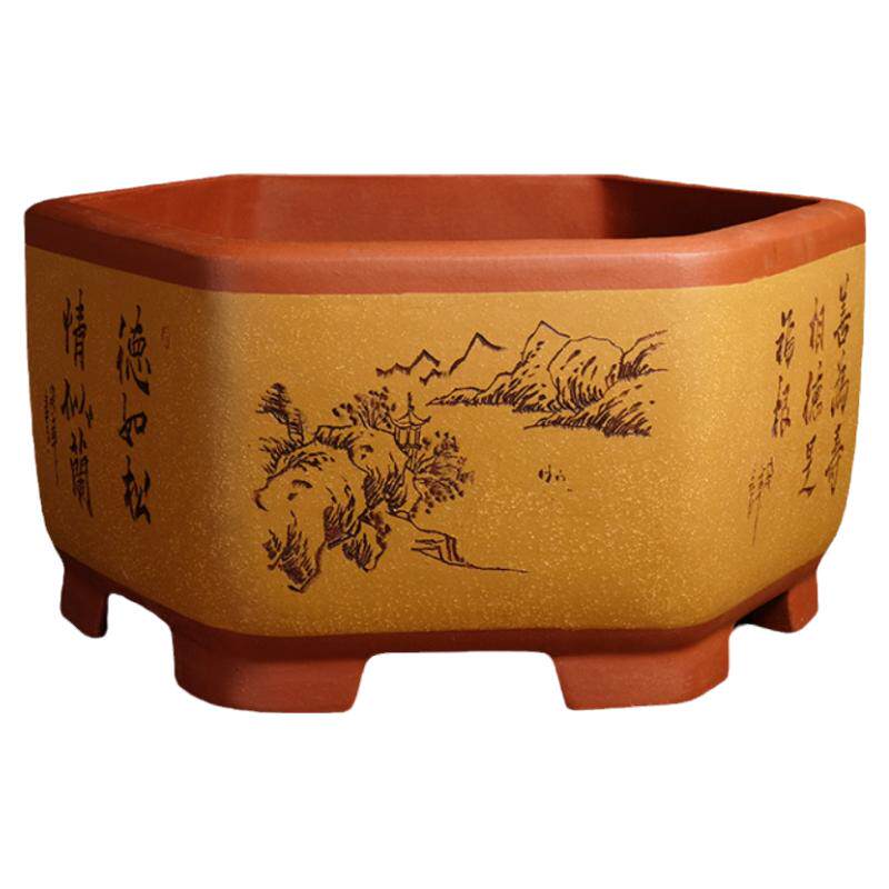 高端六角花盆大号陶瓷盆景盆