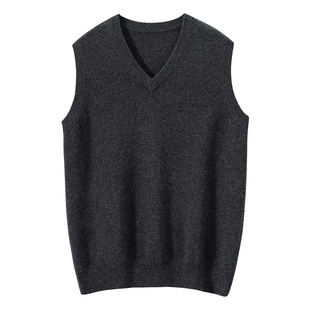 男士~100%纯山羊绒马甲坎肩男V领12针保暖背心无袖商务休闲针织衫