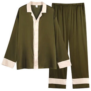 男士冰丝睡衣春秋季长袖薄款高级感简约男款仿真丝家居服套装夏天