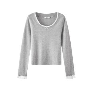 三福打底衫2026新款早春韩系穿搭蕾丝花边修身内搭上衣女装505400