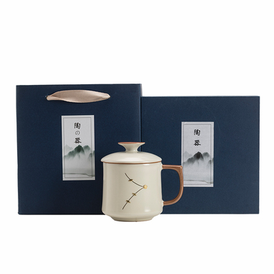 汝窑锔钉高档泡茶杯子带盖马克杯