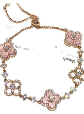 锆石花朵镂空可调节手链女高级感2025新款轻奢小众精致粉色手环