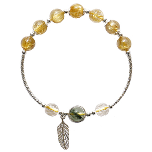 金发晶手链 天然黄发晶钛晶手串女纯银小众设计正品 水晶礼物