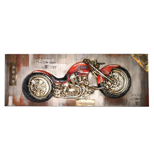 复古工业风墙面装饰画3d立体浮雕摩托车木板画酒吧网咖装饰品挂件