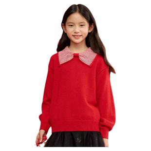 【交个朋友双旦礼遇季】巴拉巴拉女童毛衣红色儿童毛衫新年款上衣