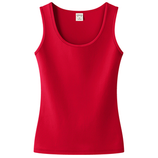 大红色纯棉小吊带本命年无袖背心女内搭外穿修身低领宽肩带打底衫