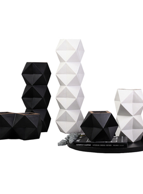 几何切面菱形黑白灰花瓶软装饰品
