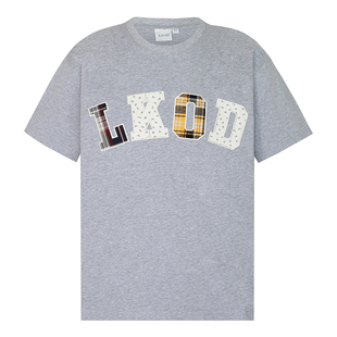LKSTORE LKOD2024夏季新款多色字母格子碎花贴布潮牌短袖情侣T恤
