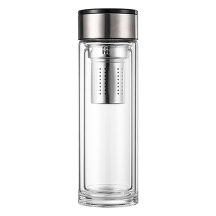 Bergans双层玻璃杯一键开盖车载男水杯茶水分离泡茶杯刻字定制杯