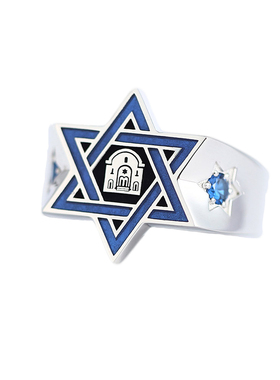 复古六芒星仿珐琅宝石S925银戒指