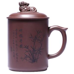 宜兴带把紫砂刻字男女士办公茶杯