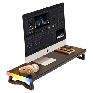 壁虎漫步RGB灯金属显示器增高架台式电脑支架多功能usb扩展坞手机充电笔记本屏幕办公室桌面工位置物收纳底座