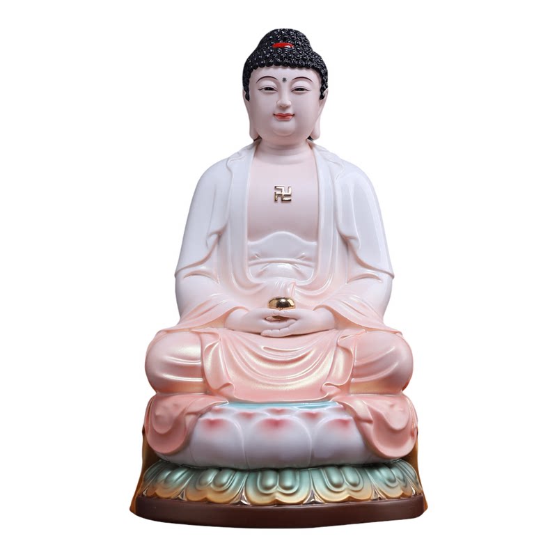 戴玉堂陶瓷《坐莲如来 橙衣彩》佛像家用供奉摆件释迦牟尼药师佛