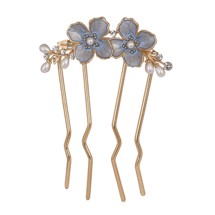 国风花朵珍珠簪子新中式发簪古风女高级感脑勺盘发U型步摇发钗子