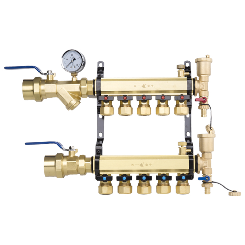天一金牛地暖地热集分水器全铜大流量加厚主管40/1.2寸支路20/4分