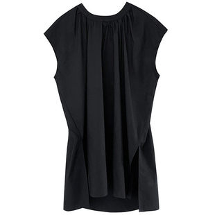 2025年夏季圆领无袖中长款纯色欧版水洗棉衬衫女韩版慵懒风衬衣