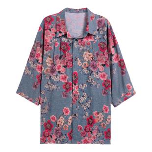 胖妈妈衬衫中老年人女装老奶奶衬衣宽松加肥加大早春200斤雪纺衫