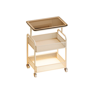 可移动边几奶油风客厅迷你沙发小茶几铁艺零食小推车置物架床头柜