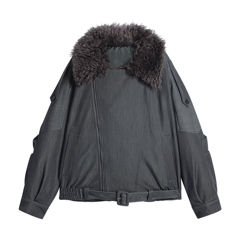 【90白鸭绒】Desigual26秋冬新品格纹翻领束腰两穿夹克女式羽绒服